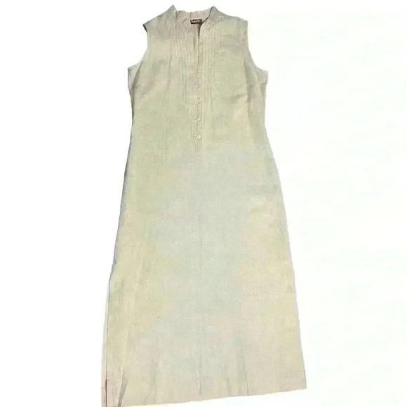 Rafaela 100% Beige Linen Maxi Dress with Mandarin Style Collar. Size 8 - Picture 1 of 9
